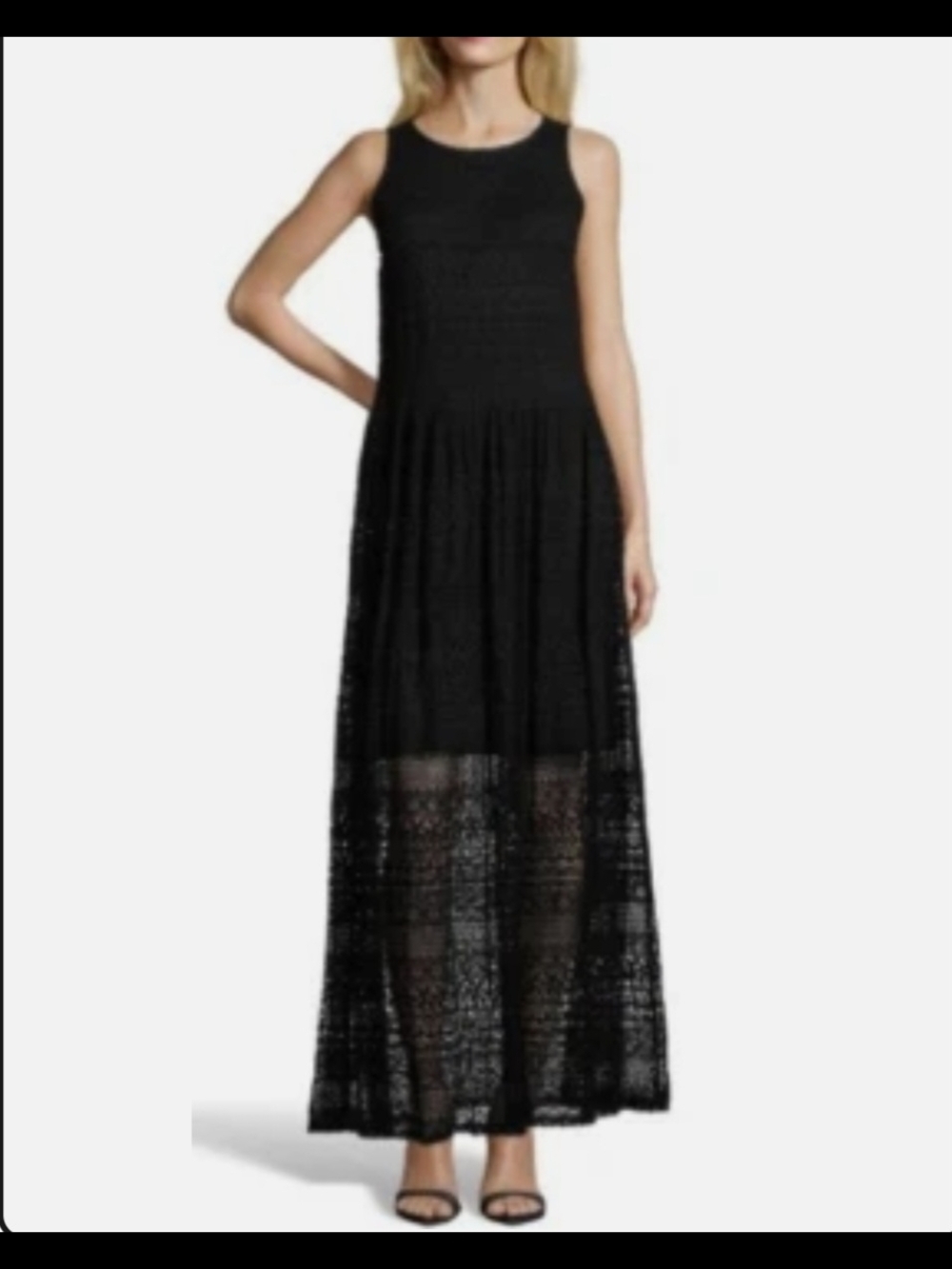 Saks Fifth Avenue Black Sleeveless Crochet Maxi Dress